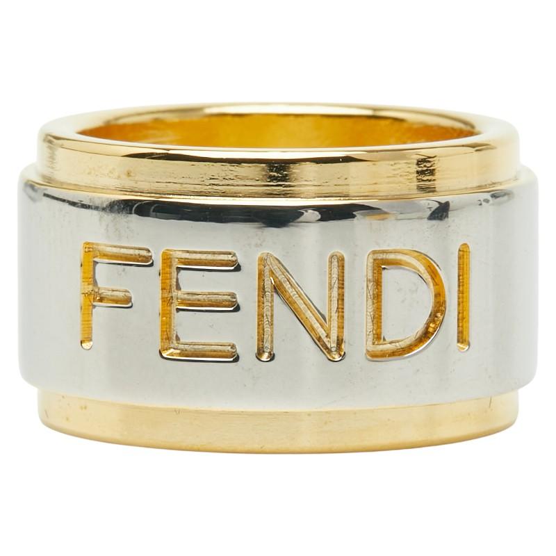 フェンディ ロゴ スカーフリング ゴールド シルバー メッキ メタル レディース FENDI 【中古】 FENDI（フェンディ） ロゴ スカーフリング ゴールド シルバー メッキ