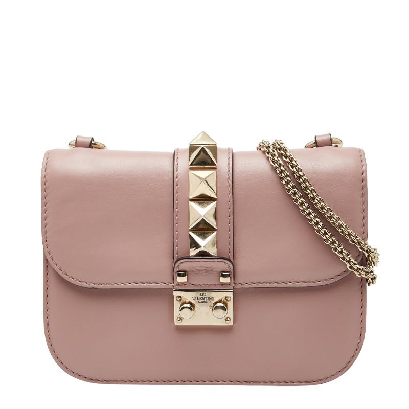 ヴァレンティノ スタッズ チェーン ショルダーバッグ ピンク レザー レディース VALENTINO 【中古】 VALENTINO（ヴァレンティノ） スタッズ チェーン ショルダーバッグ