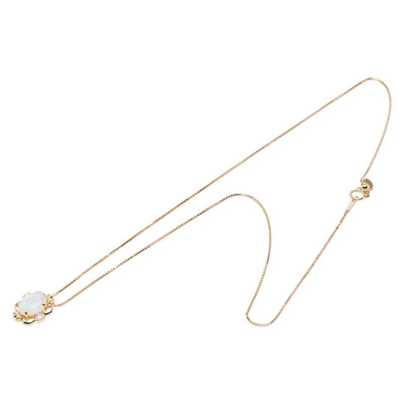 K18YG イエローゴールド オパール1.46ct ダイヤ ペンダントネックレス