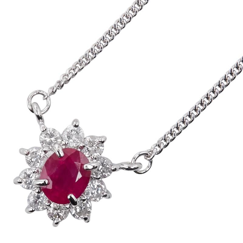 Pt850 プラチナ ルビー0.40ct ダイヤ0.27ct ネックレス レディース 