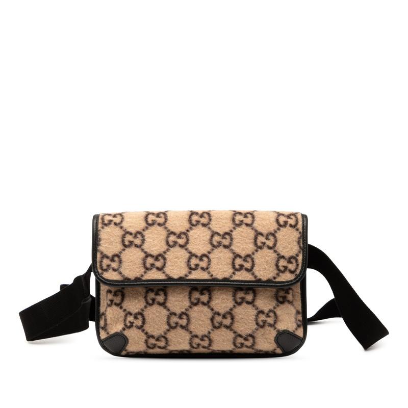 グッチ GGウール ボディバッグ ウエストバッグ 598181 ベージュ ブラック ウール レザー レディース GUCCI 【中古】 GUCCI（グッチ） GGウール ボディバッグ ウエストバッグ 598181