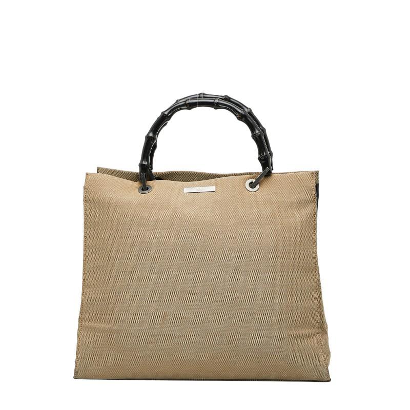 GUCCI グッチ バンブー ハンド トートバッグ ナイロンキャンバス レザー 本革 ベージュ アイボリー ホワイト ブラック 白 黒 002 1010 GUCCI（グッチ） バンブー トートバッグ ハンドバッグ 002 1010