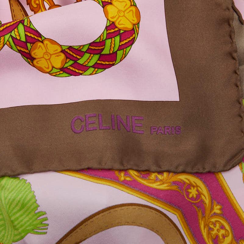セリーヌ スカーフ グレー ピンク マルチカラー シルク レディース CELINE 【中古】 CELINE（セリーヌ） 総柄 スカーフ ピンク マルチカラー シルク