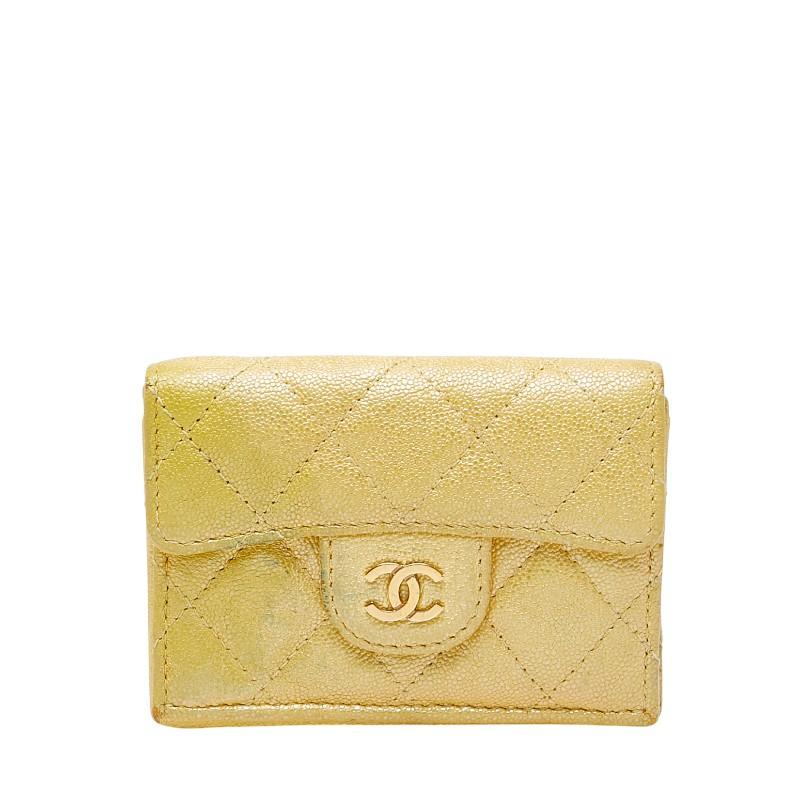 シャネル ココマーク マトラッセ 三つ折り財布 コンパクトウォレット イエロー キャビアスキン レディース CHANEL 【中古】 CHANEL（シャネル） ココマーク マトラッセ 三つ折り財布 コンパクト