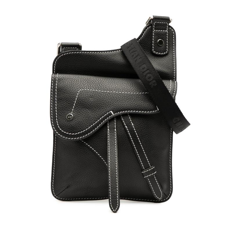 ディオール サドルバッグ 斜め掛け ショルダーバッグ ブラック レザー