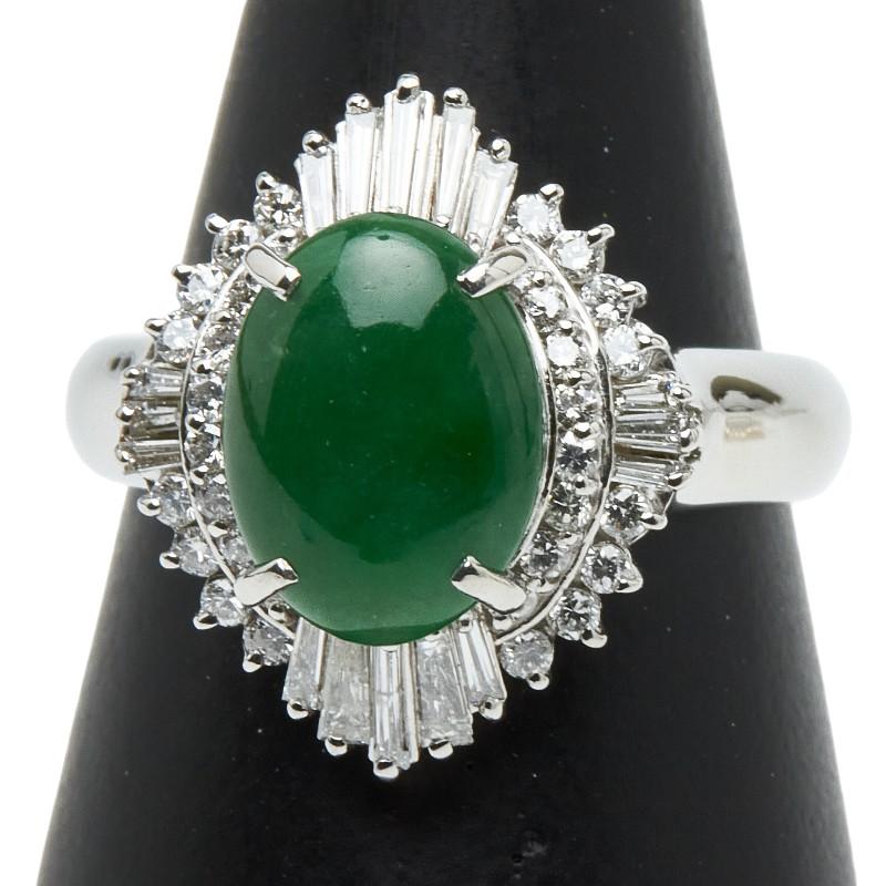 プラチナ 翡翠 ダイヤモンド リング （J2.352ct D1.535ct）｜真珠卸 