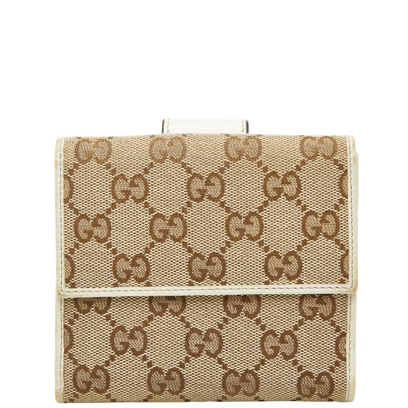 グッチ GGキャンバス 二つ折り財布 212090 ベージュ アイボリー キャンバス レザー レディース GUCCI 【中古】 GUCCI（グッチ） GGキャンバス 二つ折り財布 212090 ベージュ