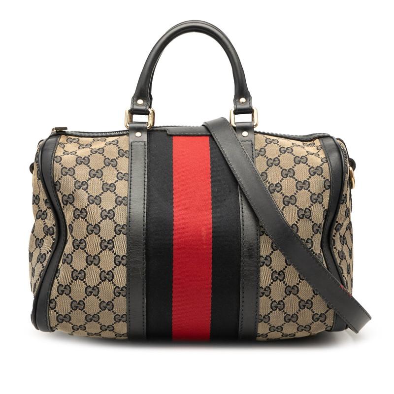 グッチ GGキャンバス シェリーライン ハンドバッグ ショルダーバッグ 2WAY 247205 ベージュ ネイビー キャンバス レザー GUCCI 【中古】 GUCCI（グッチ） GGキャンバス シェリーライン ハンドバッグ