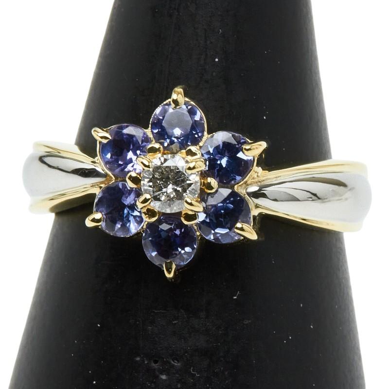 K18YG イエローゴールド Pt900 プラチナ タンザナイト0.75ct