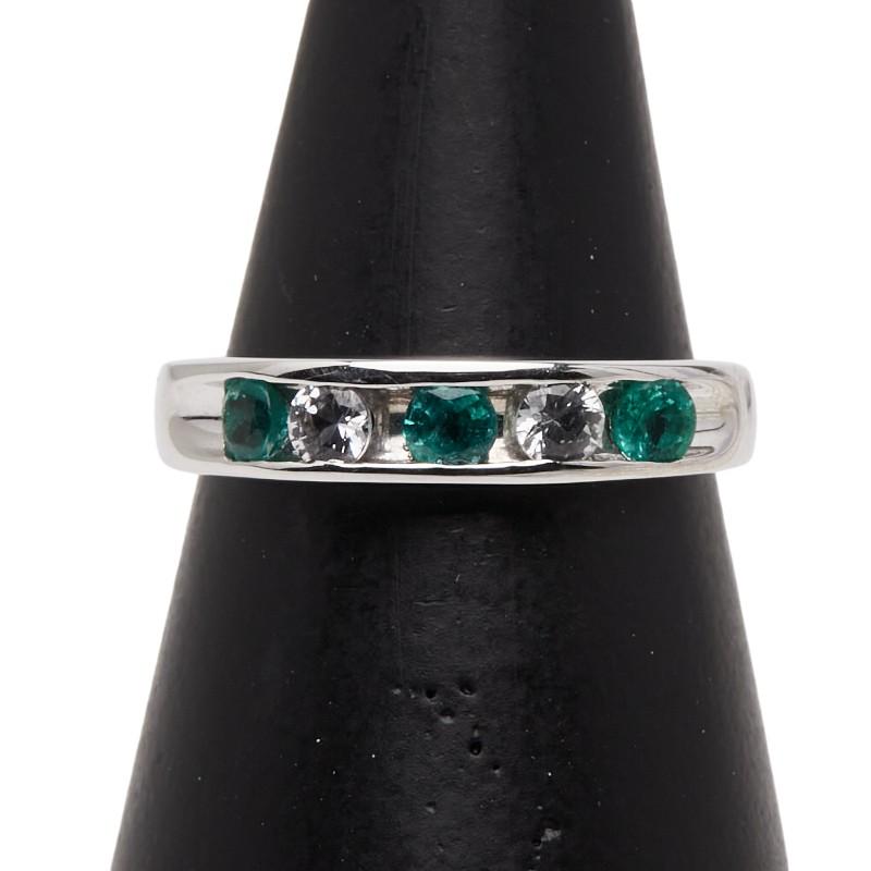 K14WG ホワイトゴールド エメラルド サファイア 一文字リング 指輪