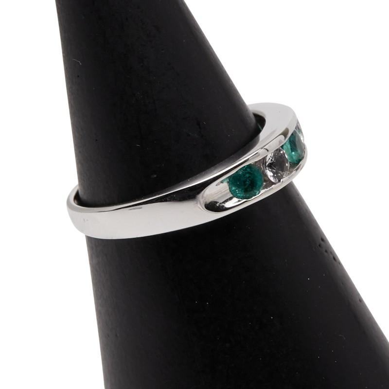 K14WG ホワイトゴールド エメラルド サファイア 一文字リング 指輪