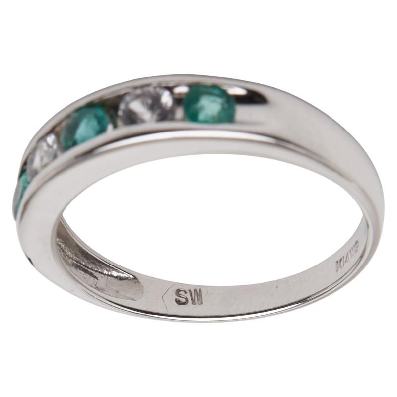 K14WG ホワイトゴールド エメラルド サファイア 一文字リング 指輪