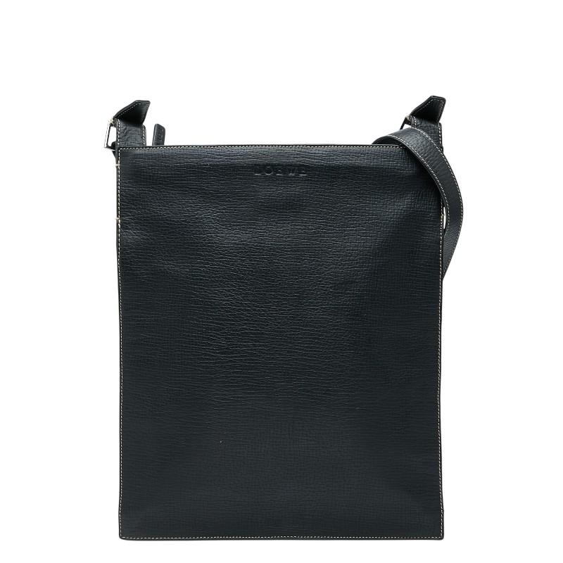 本物 ロエベ LOEWE レザー ショルダーバッグ ブラック バッグ 中古 LOEWE（ロエベ） ロゴ ショルダーバッグ ブラック レザー レディース