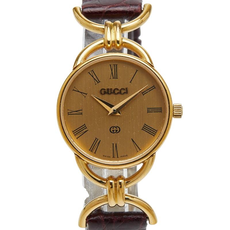 GUCCI（グッチ） 腕時計 6000L クオーツ ゴールド文字盤 メッキ レザー