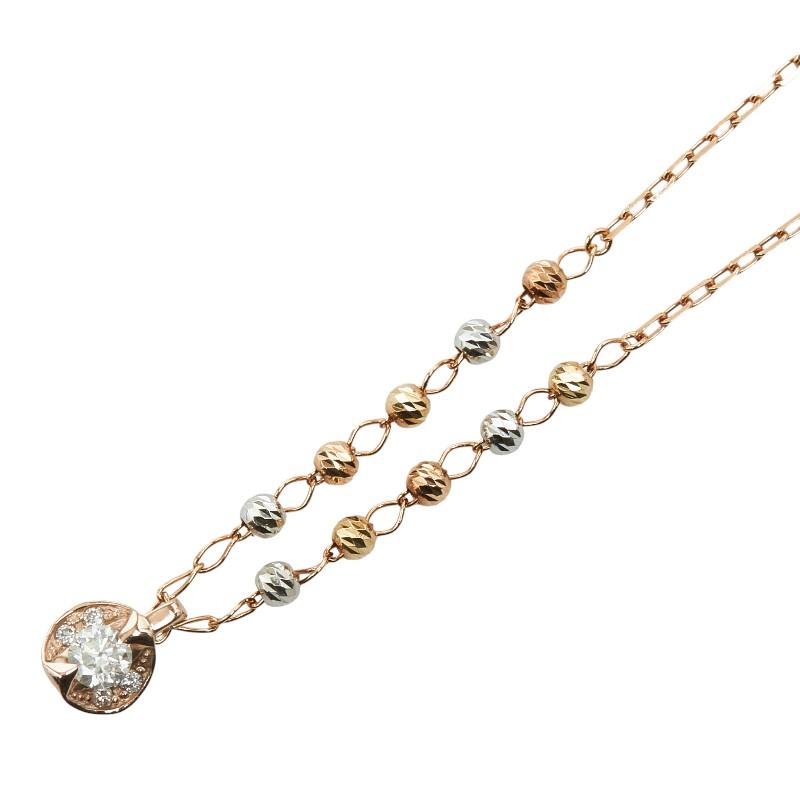 K10PG ピンクゴールド ダイヤ0.10ct ネックレス レディース 中古 