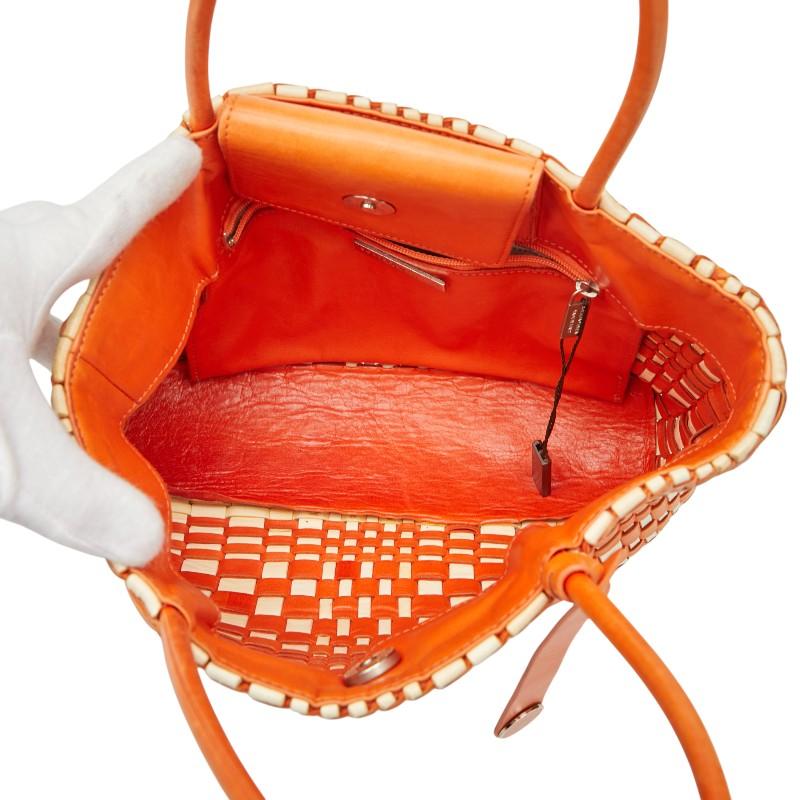 ボッテガヴェネタ イントレチャート ハンドバッグ オレンジ ホワイト
