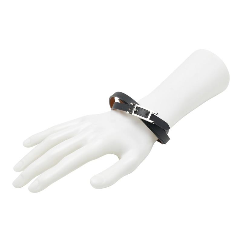 エルメス アピ3 ロング ブレスレット ブラック シルバー レザー メタル メンズ HERMES 【中古】 HERMES（エルメス） アピ3 ロング ブレスレット ブラック シルバー