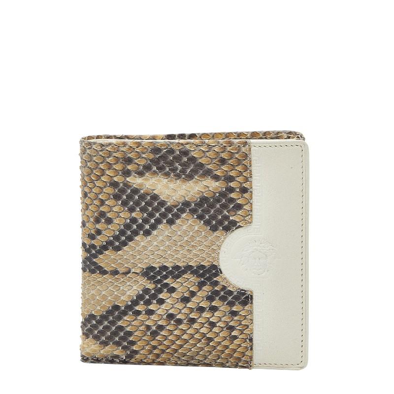 ヴェルサーチェ メデューサ 二つ折り財布 ベージュ ホワイト パイソン レザー レディース VERSACE 【中古】 ヴェルサーチェ メデューサ 二つ折り財布 ベージュ ホワイト パイソン