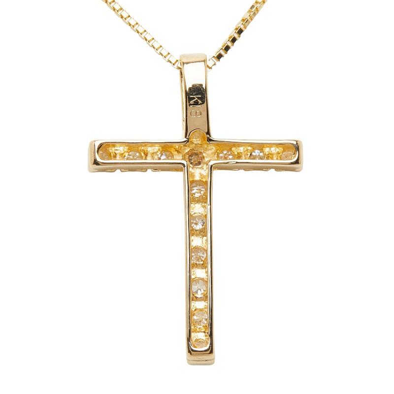 K18YG イエローゴールド ダイヤ0.20ct クロスモチーフ ネックレス