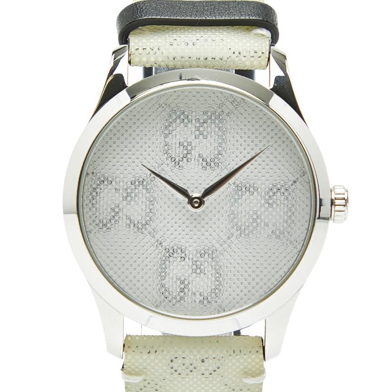 美品 グッチ ホログラムGG Gタイムレス 腕時計 YA1264058 クオーツ ホワイト文字盤 ステンレススチール メンズ GUCCI 【1-0246150】 GUCCI（グッチ） ホログラムGG Gタイムレス 腕時計 YA1264058 クオーツ