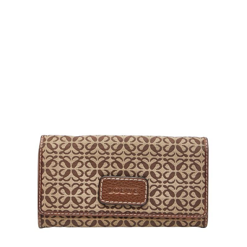 LOEWE（ロエベ） アナグラム 長財布 ブラウン キャンバス レザー