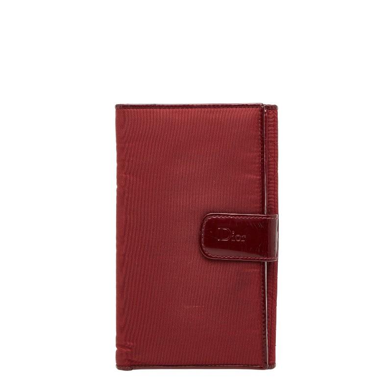 ディオール カナージュ ステッチ 長財布 レッド ナイロン レザー