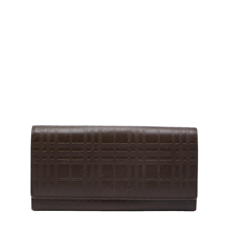 BURBERRY（バーバリー） エンボスチェック 長財布 ブラウン レザー 