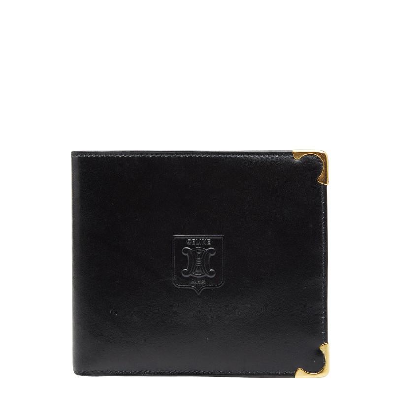 【CELINE 】　ブラックレザー 二つ折り財布 CELINE ブラックレザー 二つ折り財布 - メルカリ