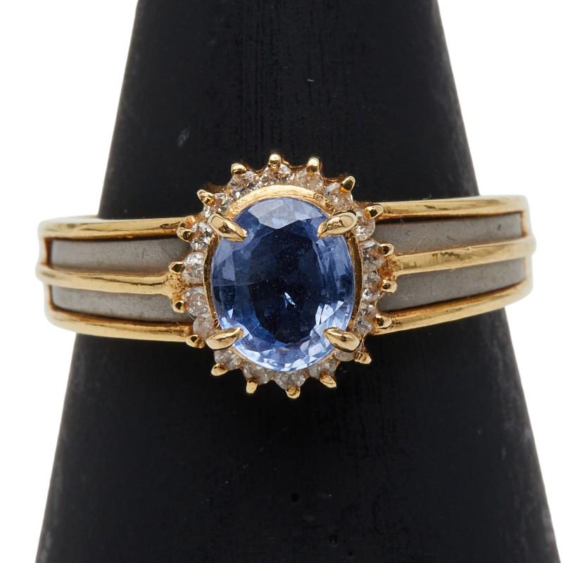 K18YG イエローゴールド Pt900 プラチナ サファイア1.08ct ダイヤ0.14 
