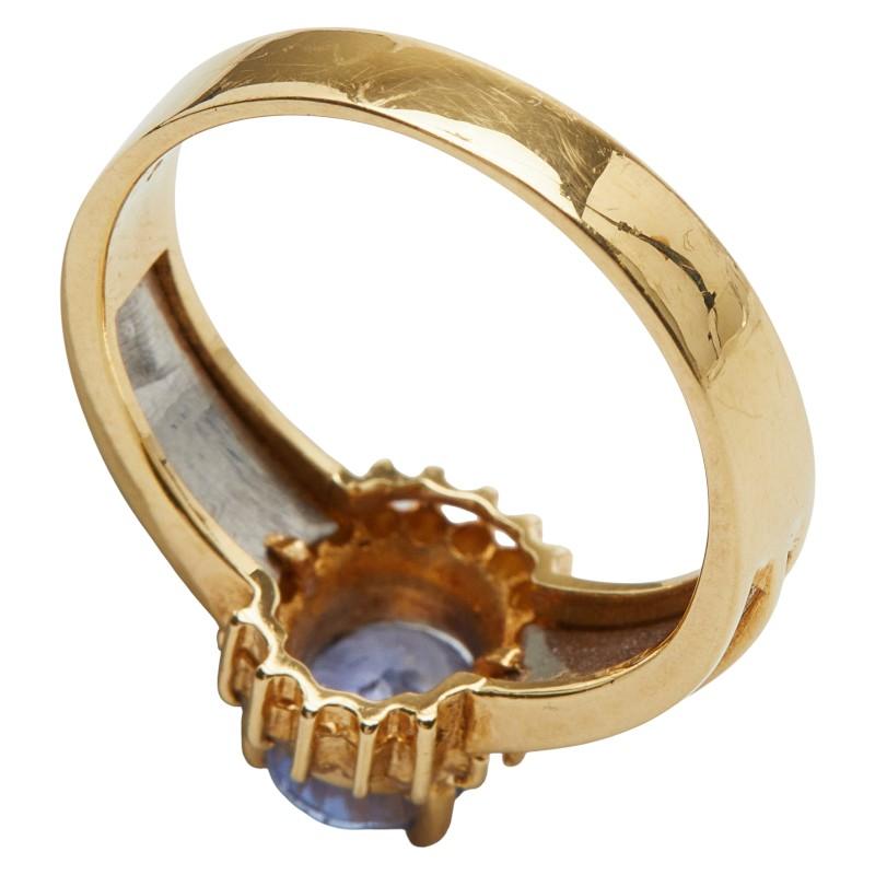K18YG イエローゴールド Pt900 プラチナ サファイア1.08ct ダイヤ0.14 