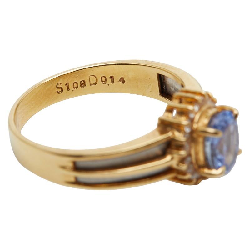 K18YG イエローゴールド Pt900 プラチナ サファイア1.08ct ダイヤ0.14 