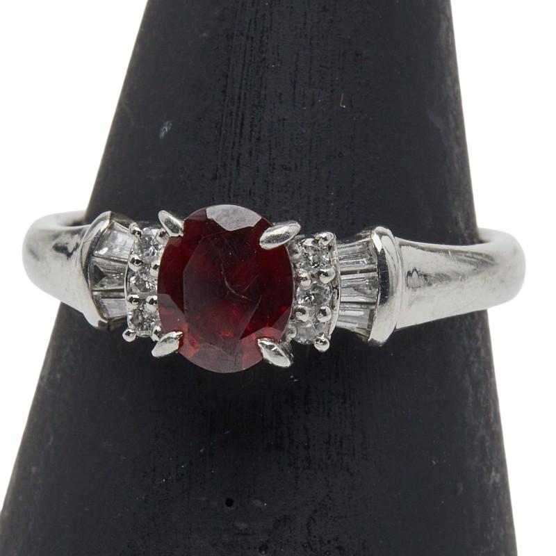 Pt900 プラチナ ガーネット ダイヤ0.16ct リング 指輪 レディース 11号 