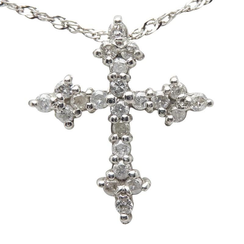 Pt900 プラチナ Pt850 プラチナ ダイヤ0.20ct クロス 十字架 モチーフ ペンダントネックレス レディース 中古_1