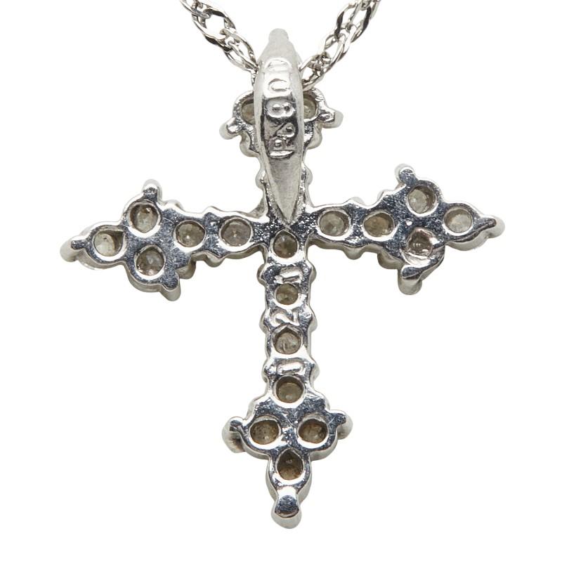 Pt900 プラチナ Pt850 プラチナ ダイヤ0.20ct クロス 十字架 モチーフ ペンダントネックレス レディース 中古_2