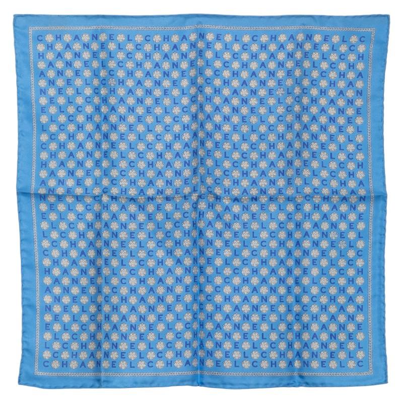 CHANEL（シャネル） ロゴ ハンカチ スカーフ ブルー ホワイト シルク
