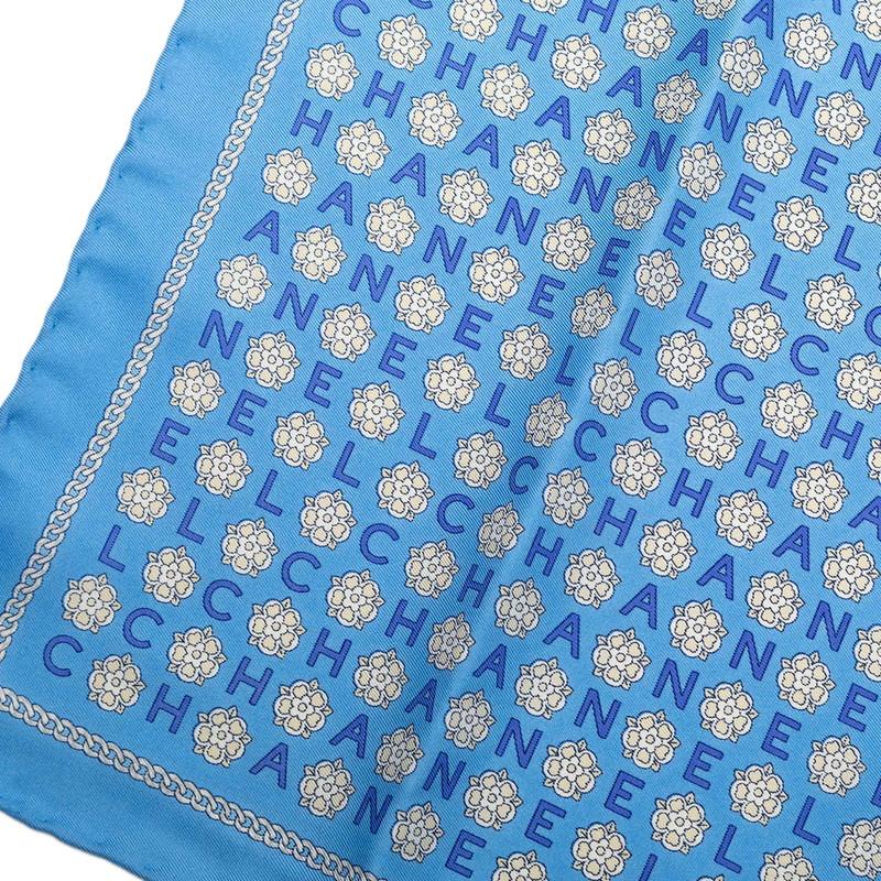 CHANEL（シャネル） ロゴ ハンカチ スカーフ ブルー ホワイト シルク