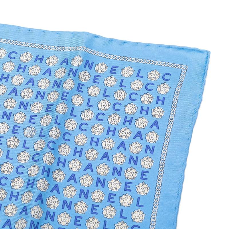 CHANEL（シャネル） ロゴ ハンカチ スカーフ ブルー ホワイト シルク