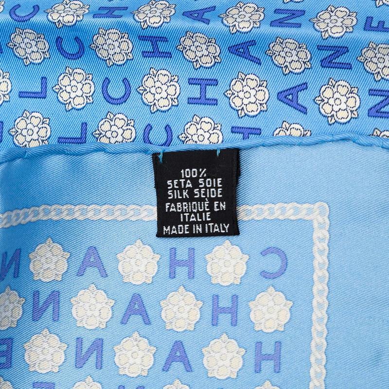 CHANEL（シャネル） ロゴ ハンカチ スカーフ ブルー ホワイト シルク