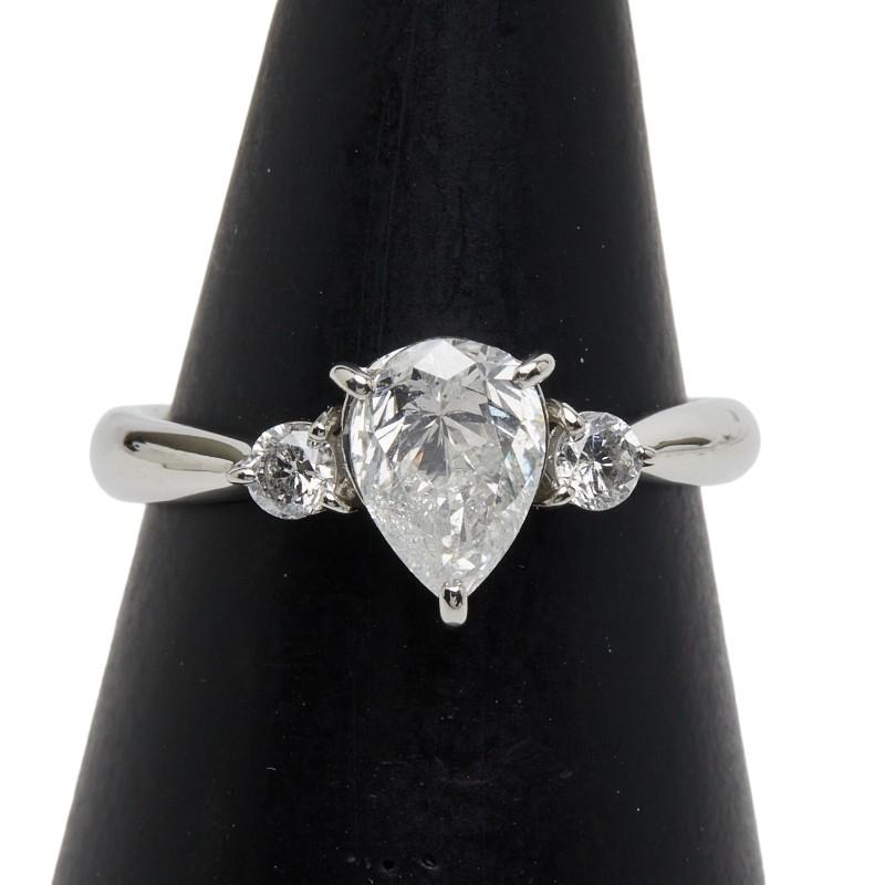 Pt900 プラチナ ダイヤ1.00ct ダイヤ0.17ct ペアーシェイプ リング 