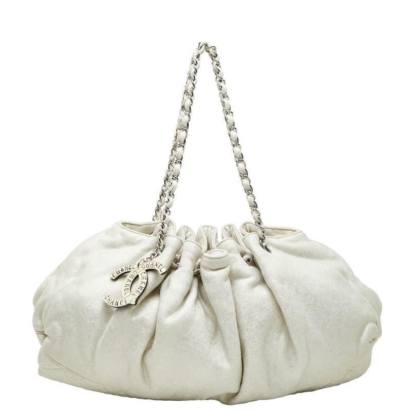 シャネル ココマーク メルローズカバス チェーン ショルダーバッグ アイボリー ホワイト コットンジャージ レディース CHANEL 【中古】 CHANEL（シャネル） ココマーク メルローズカバス チェーン ショルダー