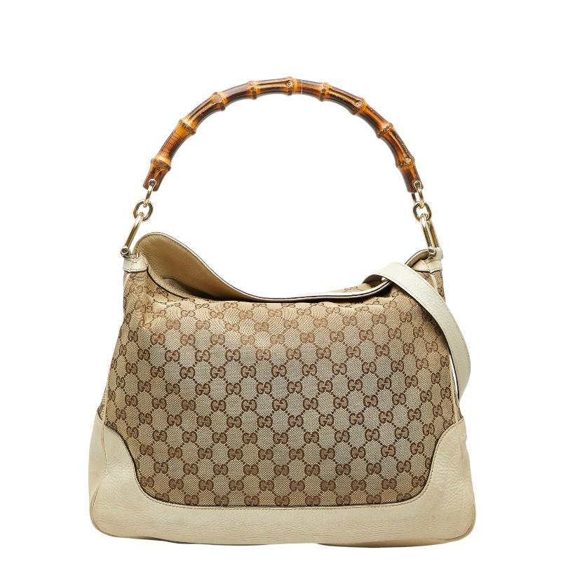 グッチ GGキャンバス バンブー ハンドバッグ ショルダーバッグ 2WAY 282315 ベージュ アイボリー キャンバス レザー GUCCI 【中古】 GUCCI（グッチ） GGキャンバス バンブー ハンドバッグ ショルダー