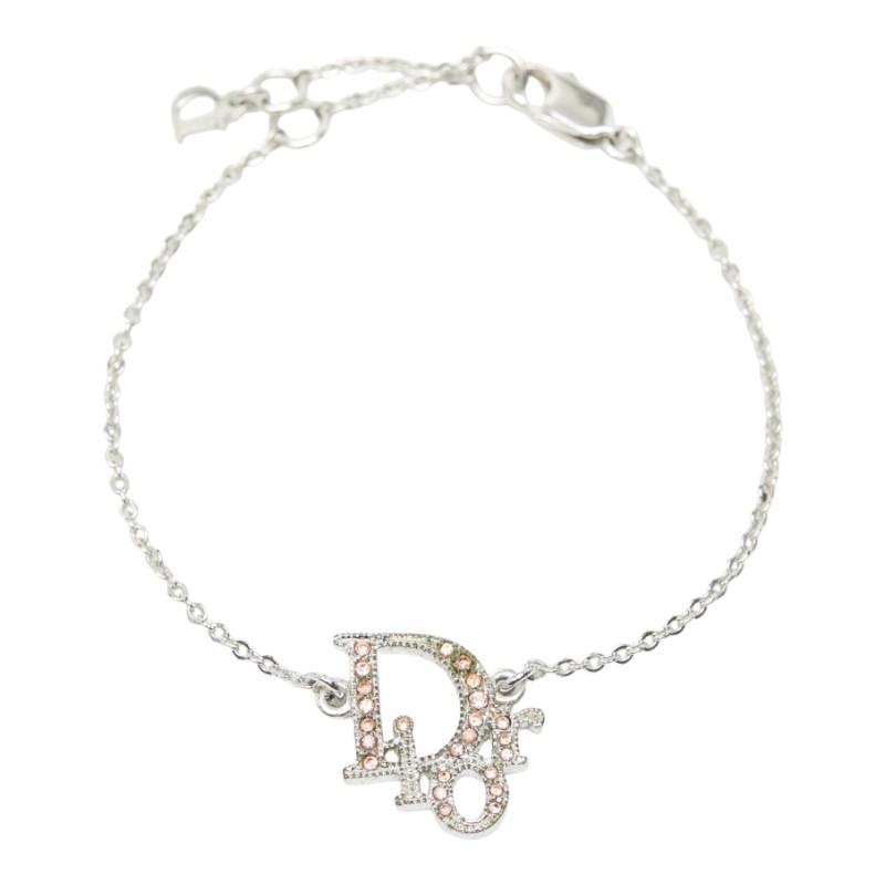 クリスチャンディオール ロゴ ラインストーン ブレスレット シルバー