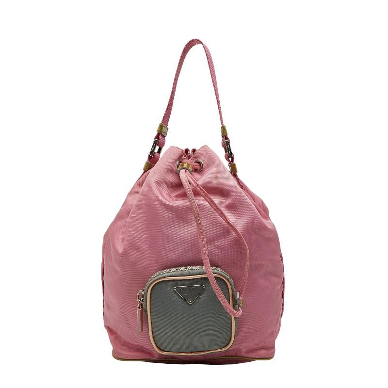 PRADA（プラダ） 三角ロゴプレート ハンドバッグ ポーチ ピンク グレー