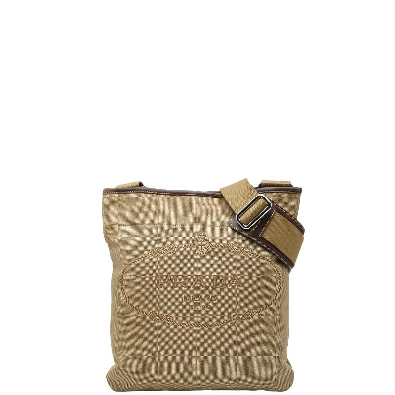 プラダ PRADA  ロゴ  ショルダーバッグ レザー レディース  中古 PRADA（プラダ） ロゴ 斜め掛け ショルダーバッグ カーキ ブラウン
