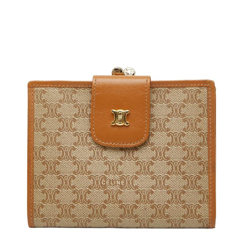 【週末値引き！】マカダム柄 セリーヌ二つ折り財布 新品未使用 ベージュ×ブラウン CELINE（セリーヌ） マカダム 二つ折り財布 ブラウン ベージュ PVC