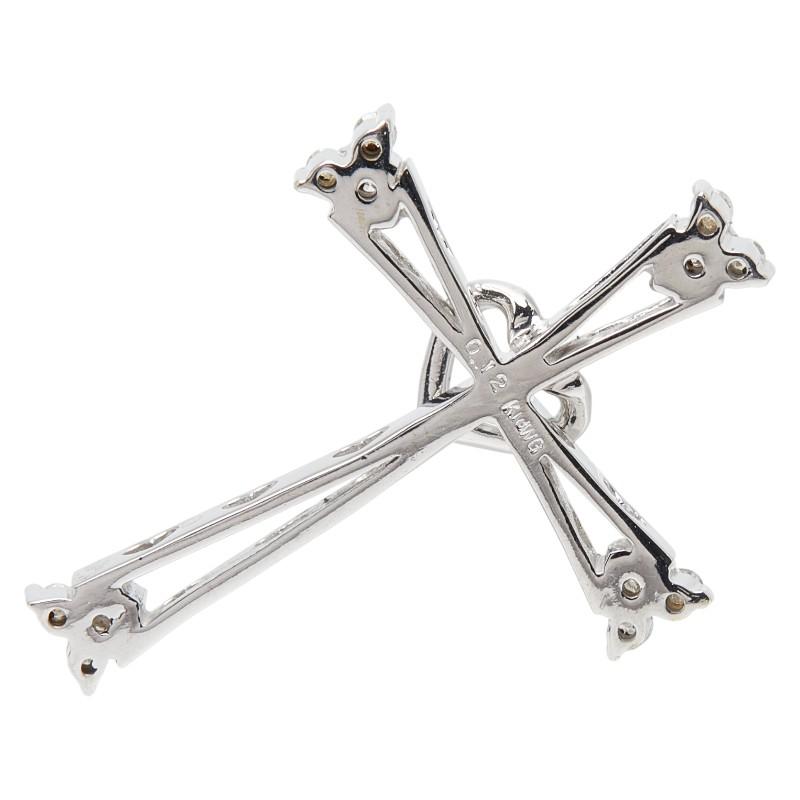 K18WG ホワイトゴールド ダイヤ0.12ct クロスモチーフ ペンダント 
