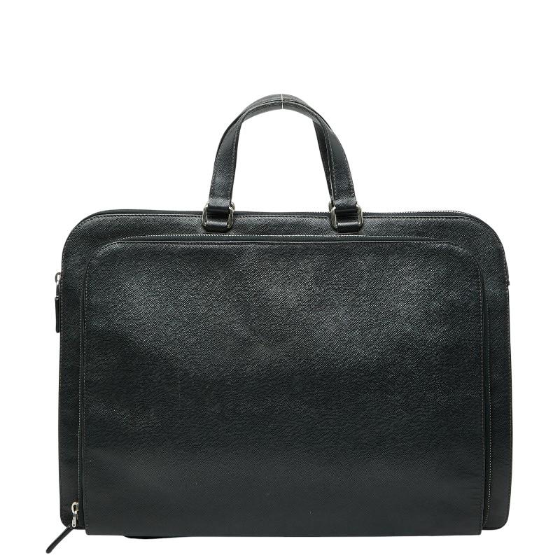 【美品】プラダ　三角プレート　サフィアーノレザー　ビジネスバッグ　ブラック945 PRADA（プラダ） 三角ロゴプレート ハンドバッグ ビジネスバッグ