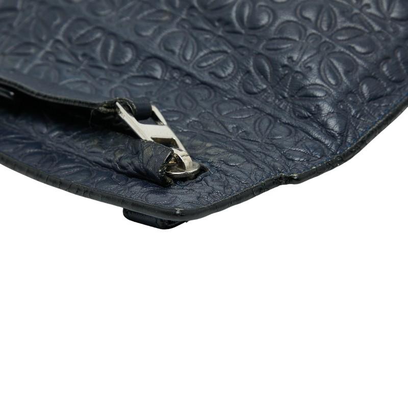 ロエベ アナグラム クラッチバッグ ネイビー レザー レディース LOEWE 【中古】 LOEWE（ロエベ） アナグラム クラッチバッグ ネイビー レザー