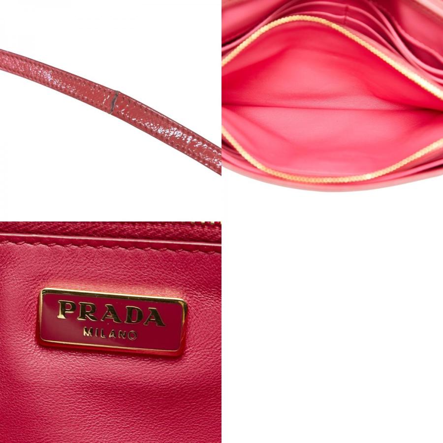 プラダ ロゴ 斜め掛け ショルダーバッグ ショルダーウォレット 1M1361 ピンク サフィアーノレザー レディース PRADA 【中古】_9