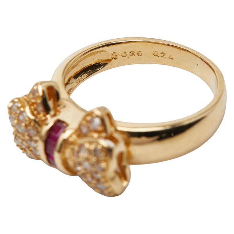 K18YG イエローゴールド ルビー0.26ct ダイヤ0.24ct リボン モチーフ